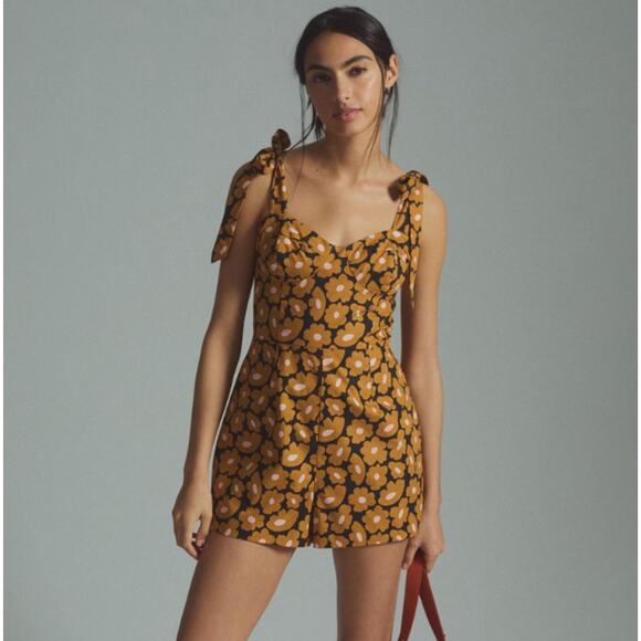 Anthropologie Hutch Daisy Floral Print Corset Playsuit Romper Orange Motif 4 - Picture 2 of 9
